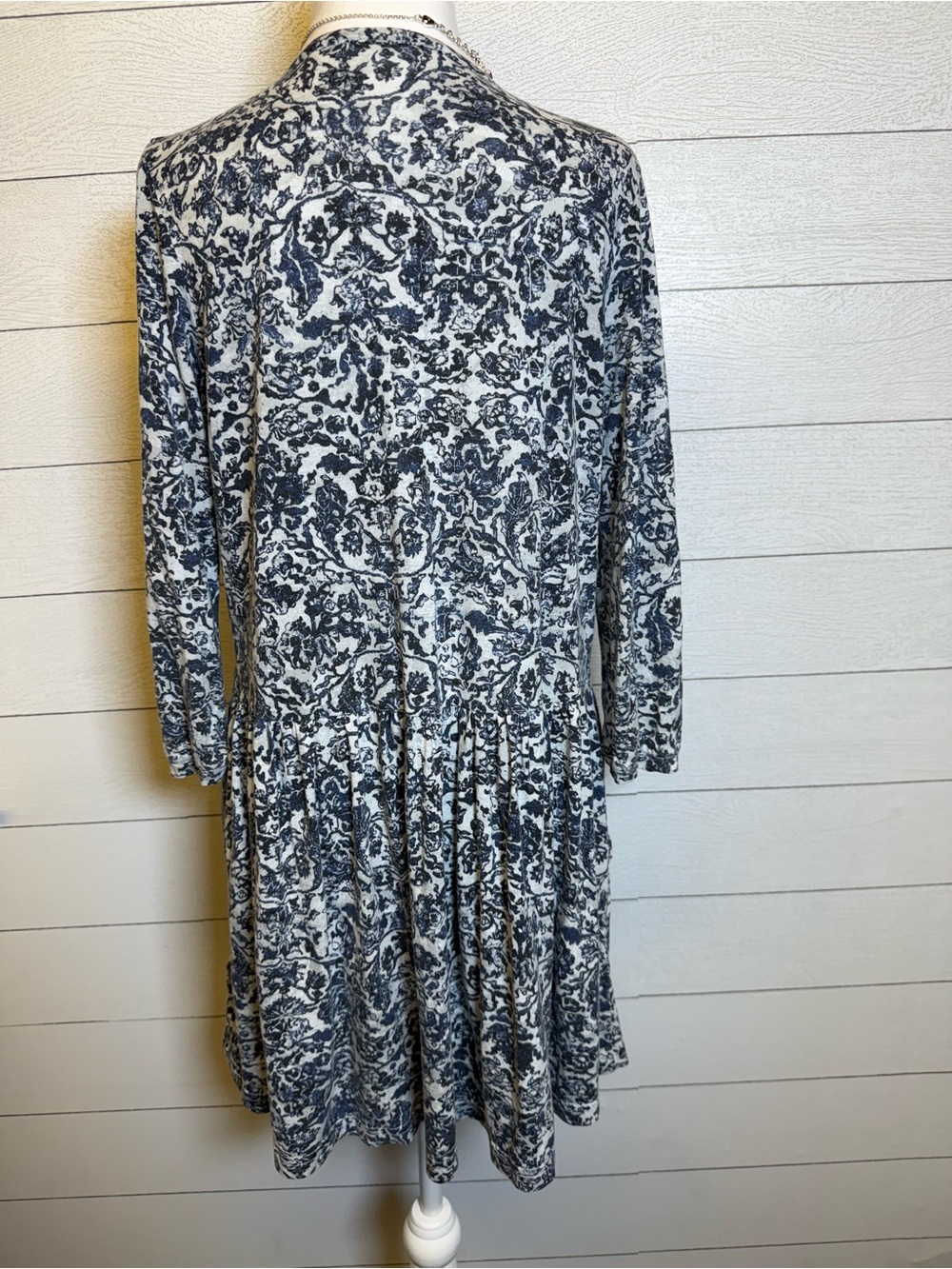 Peruvian Connection Blue & White Floral Long Sleeve Dress Pima cotton blend S - Picture 2 of 7